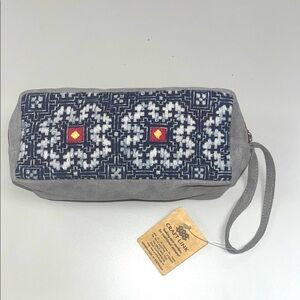 Gray and Blue Patterned Cosmetic Bag